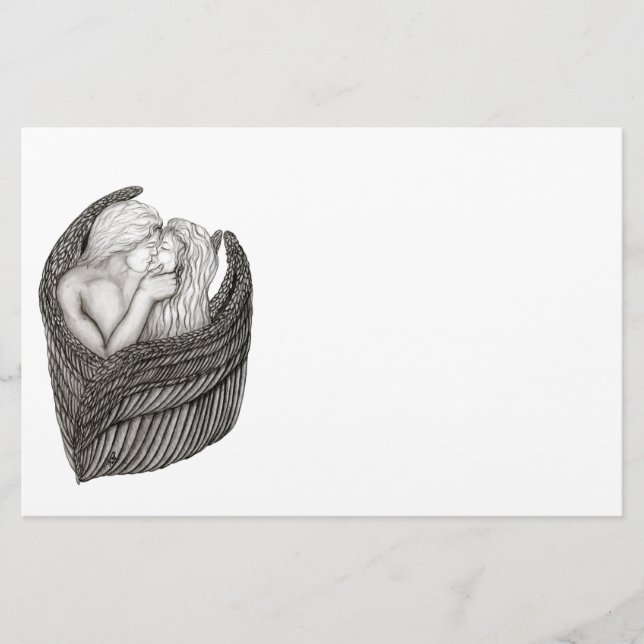 Papelaria Angels Kissing, Design preto e branco (Frente)