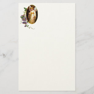 Papelaria Anjo Com Harpa E Flores De Clematite