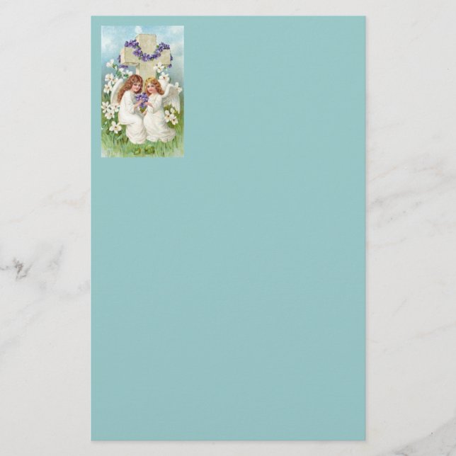 Papelaria Anjos bonitos com cruz e flores (Frente)