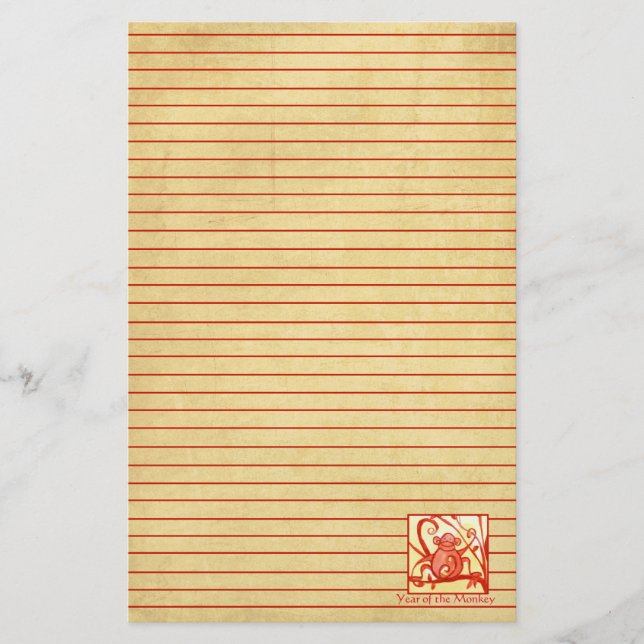 Papelaria Ano do Macaco Aquarela Vermelha Lined (Frente)