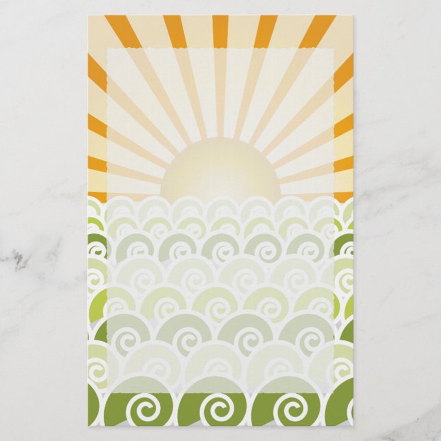 Papelaria Ao longo do papel de carta verde das ondas (Frente)