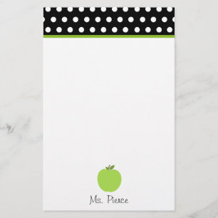 Papelaria Apple verde/preto com bolinhas brancas