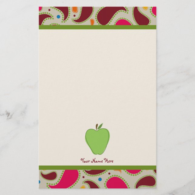 Papelaria Apple verde & professor personalizado Paisley (Frente)