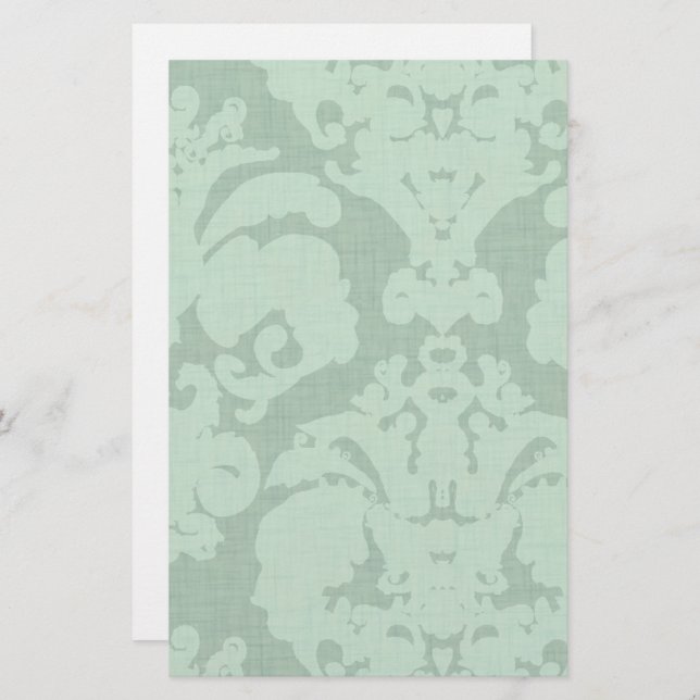 Papelaria Aqua Blue Linen Damask (Frente/Verso)