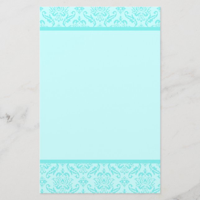 Papelaria Aqua Blue Turquoise Damask (Frente)