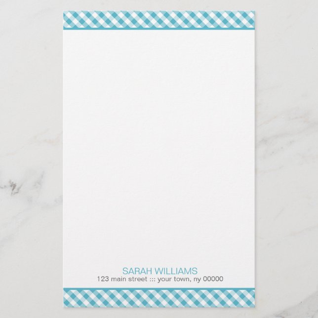 Papelaria Aqua Gingham Pattern (Frente)