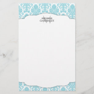Papelaria Aqua moderno do damasco personalizado