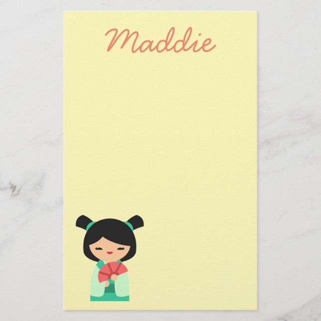 Papelaria Aquá rosa e bonecas japonesas Kokeshi (Frente)