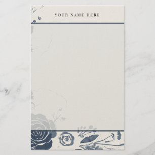 Papelaria Aquarela Floral Azul Marinho com Nome