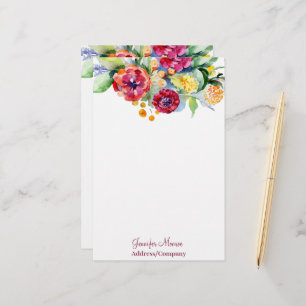 Papelaria Aquarela floral personalizada em vermelho e laranj