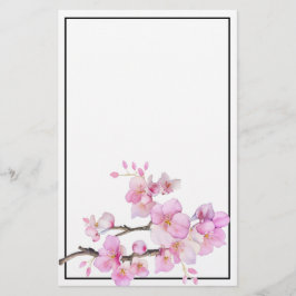 Papelaria Aquarela flores cor-de-rosa de cerejeira