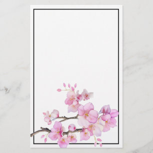 Papelaria Aquarela flores cor-de-rosa de cerejeira