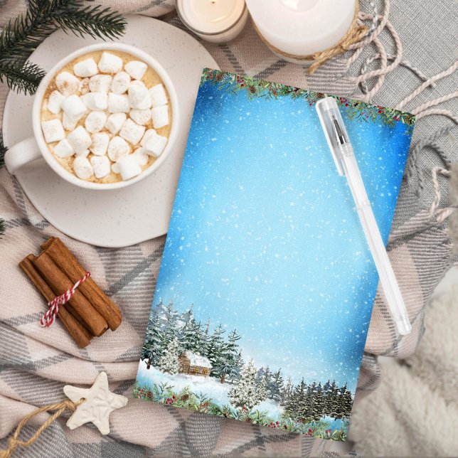 Papelaria Aquarela Paisagem de Natal Cabina Florestal (Criador carregado)