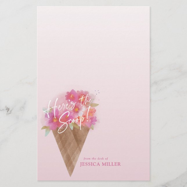 Papelaria Aqui está o Sorvete Floral Scoop Cone Stationery (Frente)
