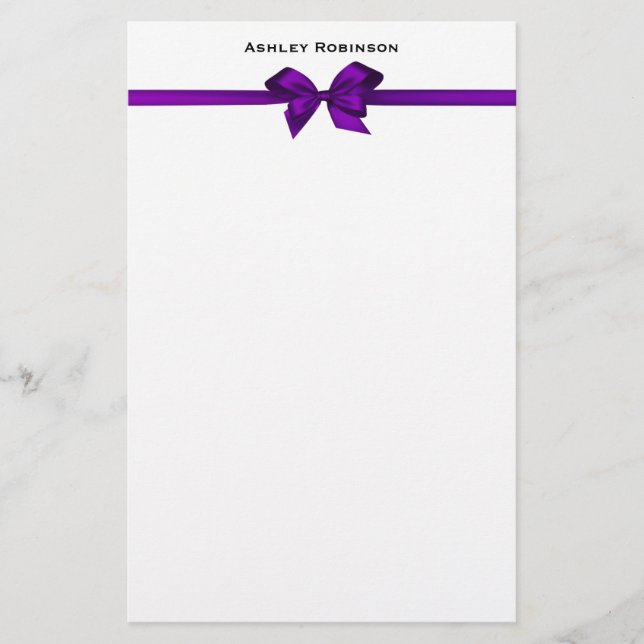 Papelaria Arco de Satin Roxo Elegante em Branco (Frente)