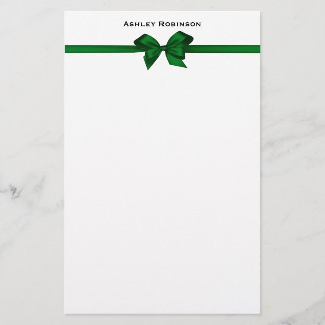 Papelaria Arco Elegante de Satin Verde em Branco (Frente)
