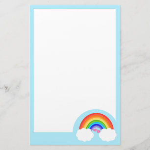 Papelaria Arco-Íris Bonito com Nuvens Brancas e Corações