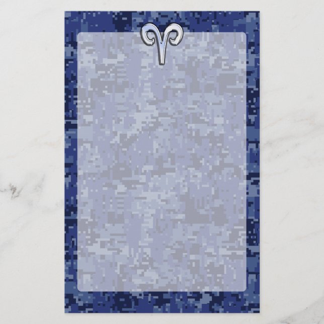 Papelaria Aries Zodiac - Sinal no Marinho Blue Digital Camo  (Frente)
