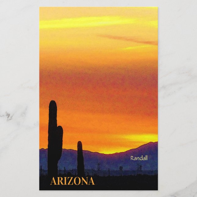 Papelaria Arizona Sunset / Laranja Brilho / Saguaro Cactus (Frente)
