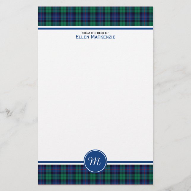 Papelaria Armstrong Family Blue e Green Tartan Monograma (Frente)