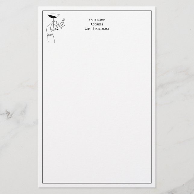 Papelaria Art Deco Lady segurando vidro de champanhe (Frente)