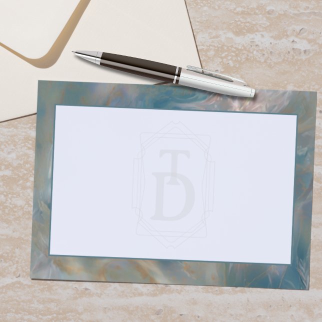 Papelaria Art Deco Turquoise e Orange Marble Monograma (Add a touch of retro charm to your stationery with this Art Deco Monogram Stationery!)