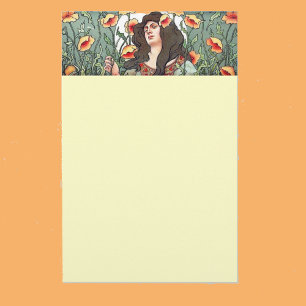 Papelaria Art Nouveau Senhora com Papel de carta de Flores