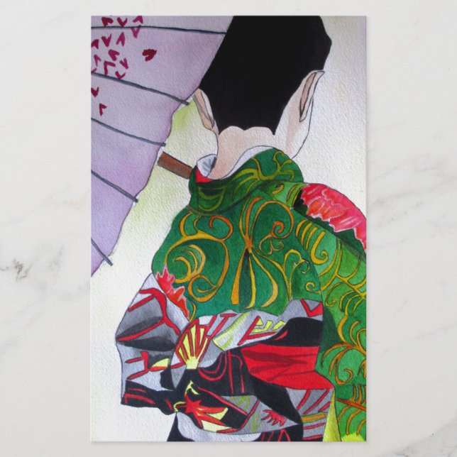 Papelaria Arte japonesa Geisha com kimono e guarda-chuva (Frente)