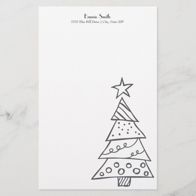 Papelaria Árvore de Natal Branca Simples Personalizada (Frente)