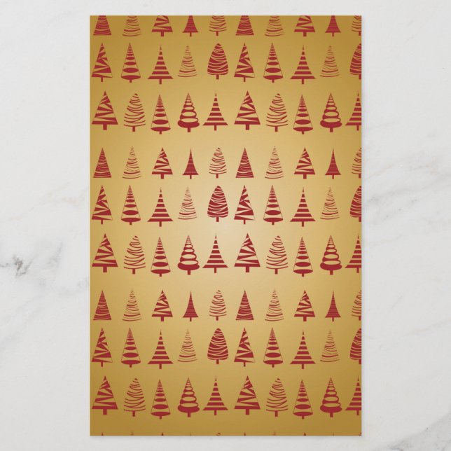 Papelaria Árvore de Natal Vermelha moderna no Dourado (Frente)