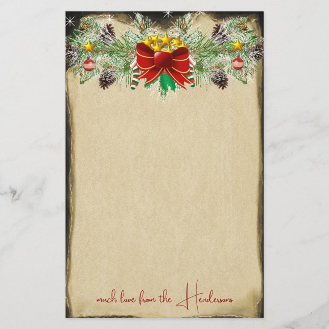 Papelaria Árvore de Natal Vermelho Stars Douradas Luzes Garl (Frente)