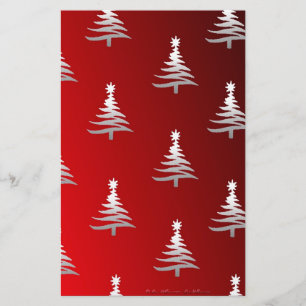 Papelaria Árvores de Natal Prata no Vermelho