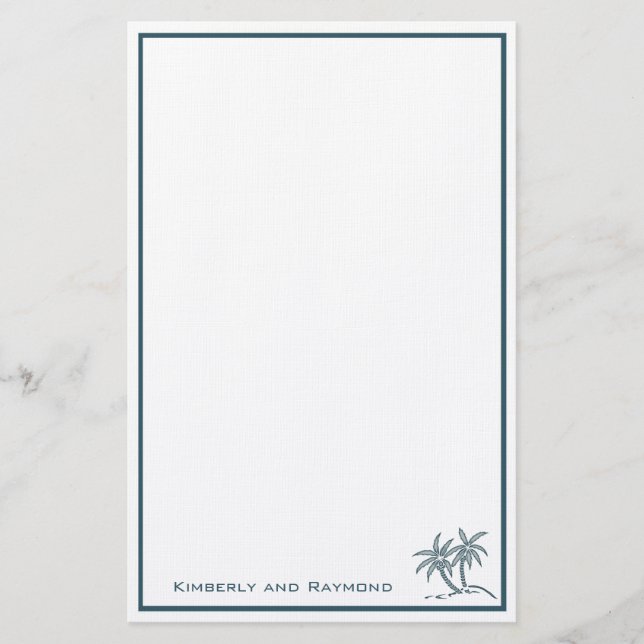 Papelaria Árvores de Palma Gêmeas - Azul Tropical Personaliz (Frente)