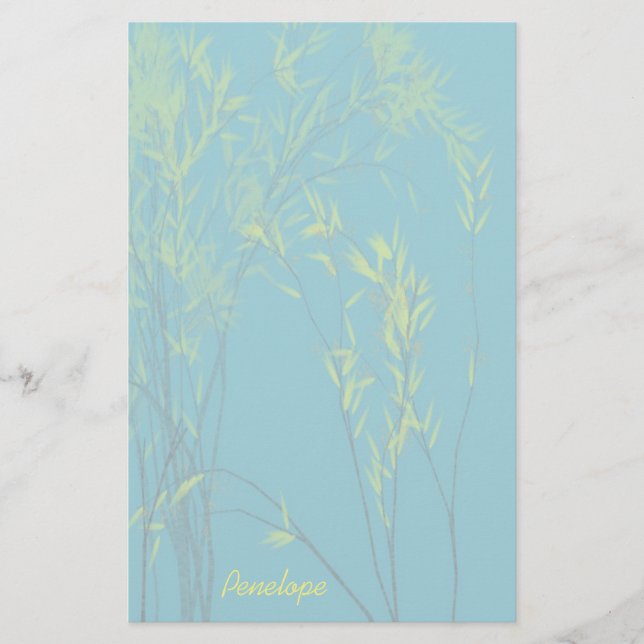 Papelaria Árvores Sabedoras Azuis com Folhas Amarelas Adicio (Frente)