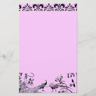 Papelaria AVES DE AMOR DE CASAMENTO, damasco preto e rosa