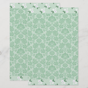Papelaria Azul branco verde Damasco simples moderno