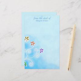 Papelaria Azul de Aquarela com Flores Whimsical Pessoal