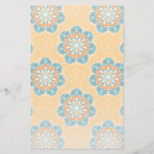 Papelaria Azulejo Floral Mandala em Laranja e Teal