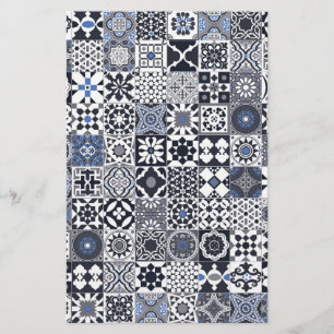 Papelaria Azulejo marroquino preto,azul,cinza