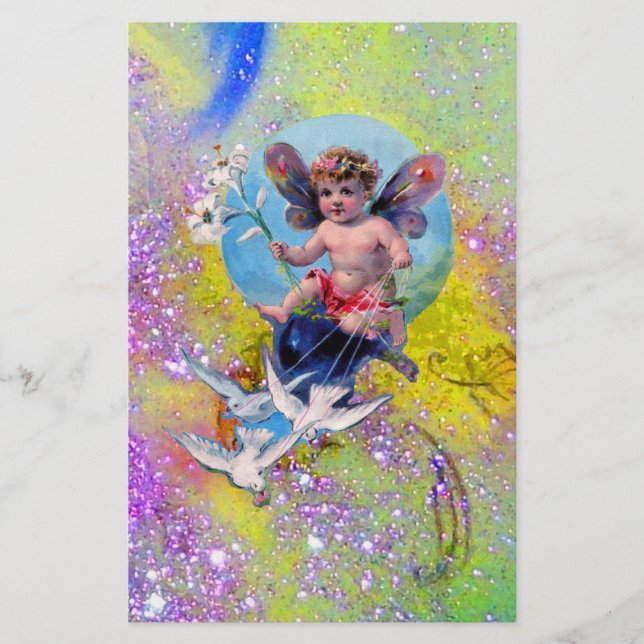 Papelaria BABY FAIRY COM DOVAS EM ESPUMA verde roxo (Frente)