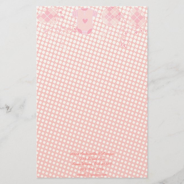 Papelaria Baby Heart Rattle Argyle Onsie Pink Pequenos Ponto (Frente)