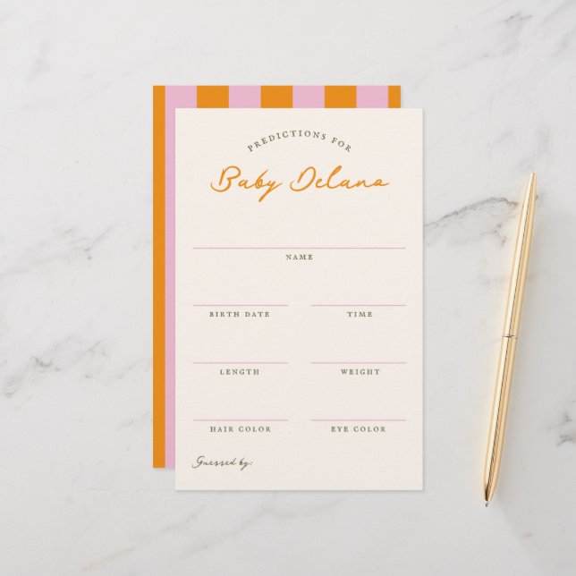 Papelaria Baby Predictions Shower Guessing Game (Frente/Verso In Situ)