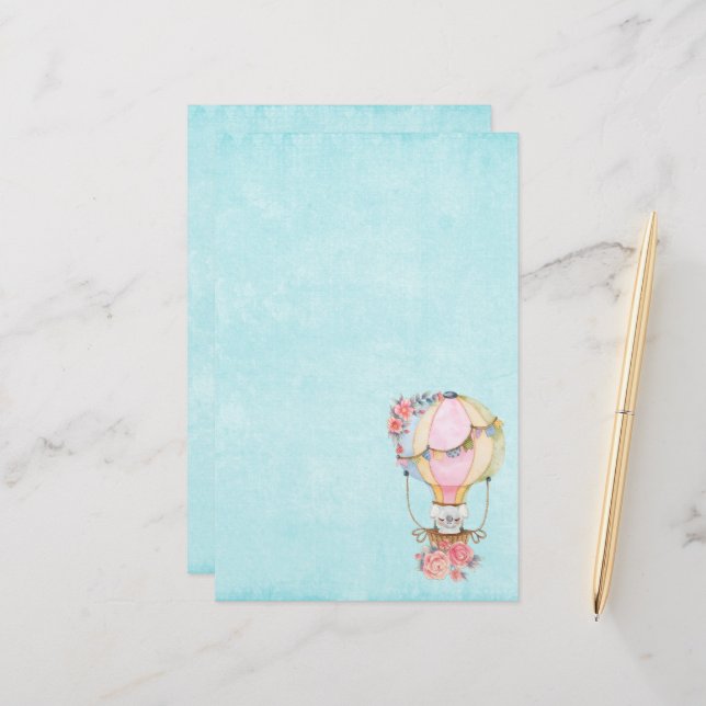 Papelaria Balão de Ar Quente Cinto com Aquarela de Urso (Frente/Verso In Situ)