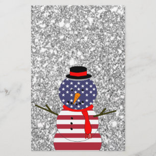 Papelaria Bandeira Patriótica dos EUA Snowman Glitter Natal