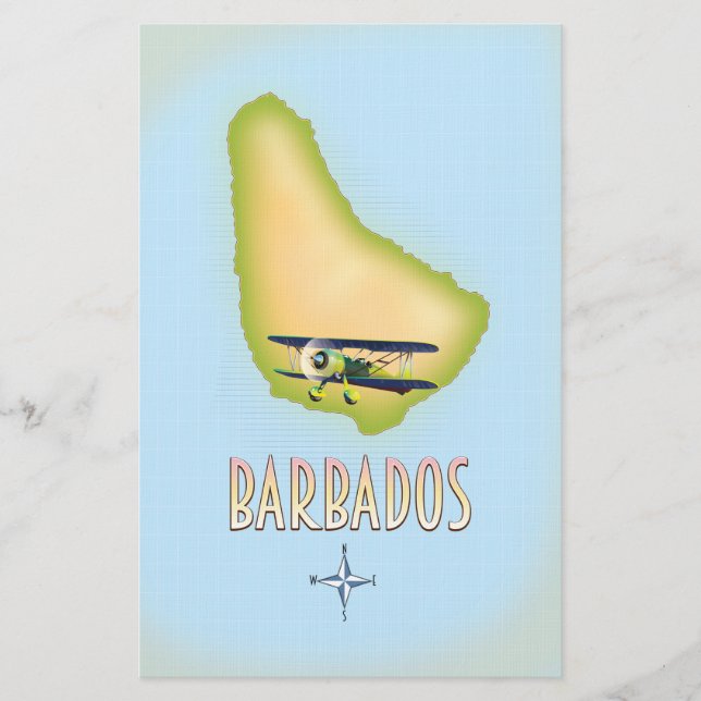 Papelaria Barbados Map viagens vintage. (Frente)