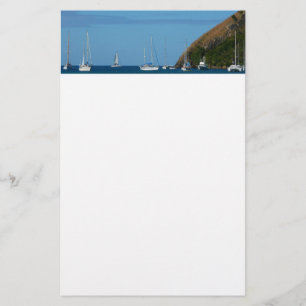 Papelaria Barcos à vela na Baía de Branco e Azul Náutico