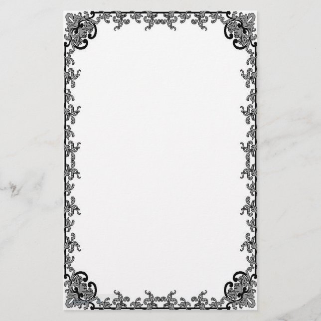 Papelaria Barroco no papel de carta preto (Frente)