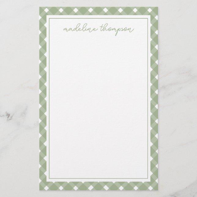 Papelaria Basic Gingham Sage Green Border (Frente)