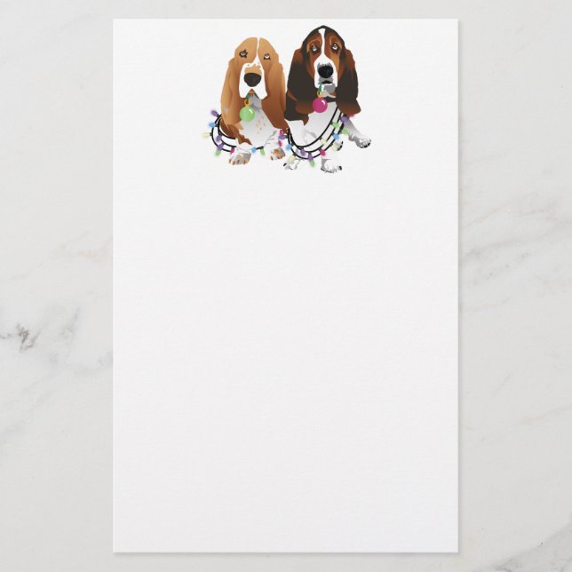 Papelaria Basset Hound Peace Love Joy Design de Natal (Frente)