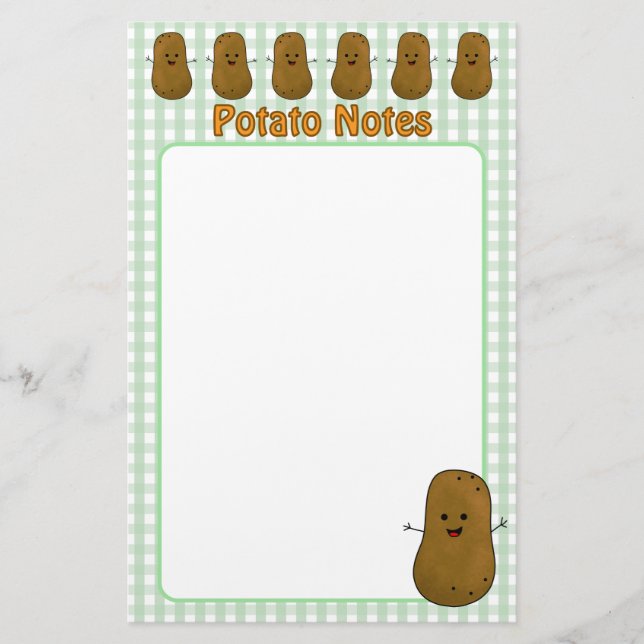 Papelaria Batata Xadrez Verde Marrom Feliz (Frente)